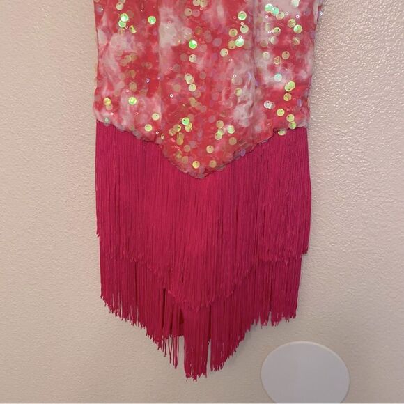 WEISSMAN Dance Costume hot pink sequin fringe Happiness 14453 MA-Medium adult - Picture 4 of 13